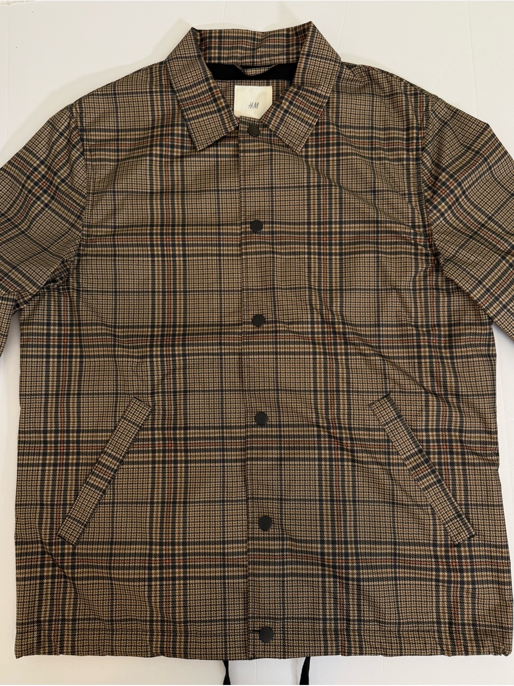 H&M Plaid Waterproof Coach Rain Jacket Tan Black Men’s Medium NWT